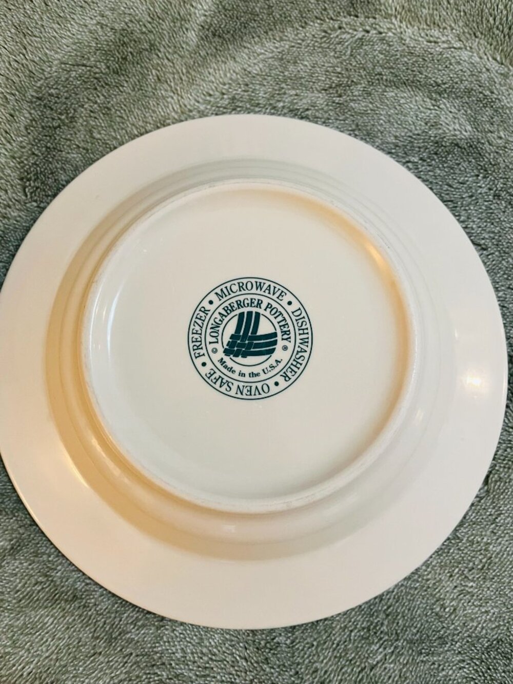 Longaberger S/2 Woven Traditions green heritage pottery rimmed soup bowls 8" USA - Picture 10 of 11